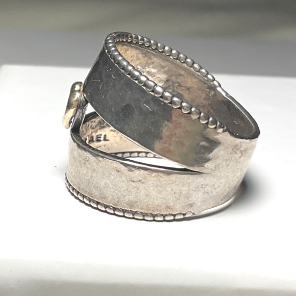 New Handcrafted Sterling Silver Ring Double Cigar Band Gold Center Heart Size 7 - Picture 3 of 11